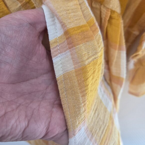 Mango MNG Mustard Yellow Checkered Gingham 100% Cotton Pockets Mini Dress XS - Picture 2 of 15